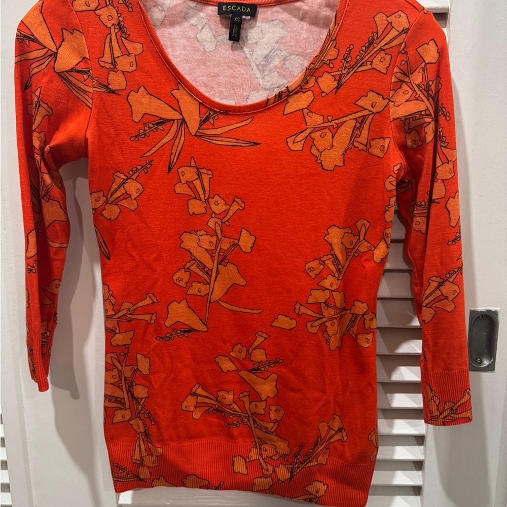 Escada Bright Orange Floral Top